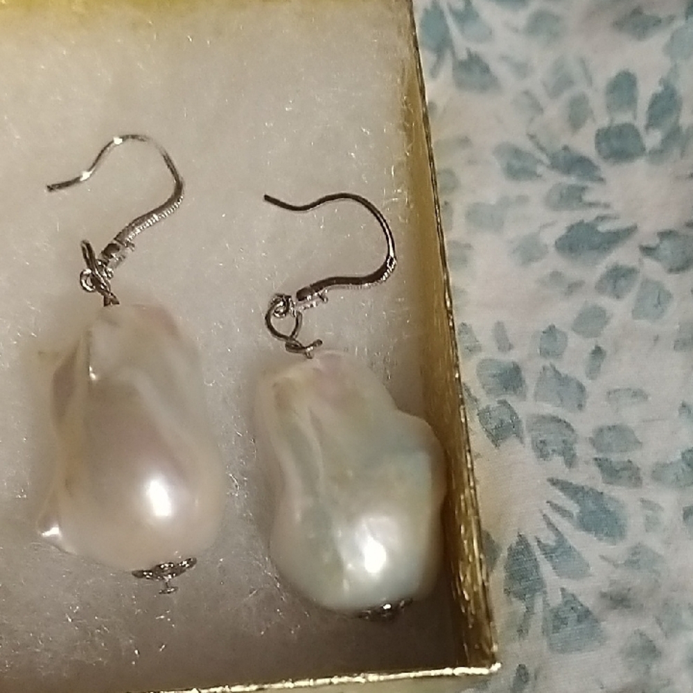 Cream Teardrop Earrings with Silver Hooks